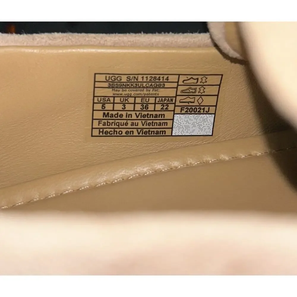 New UGG Janaya Suede Leather Loafers Flats Shoes Women’s Size 5 Tan Beige Cream